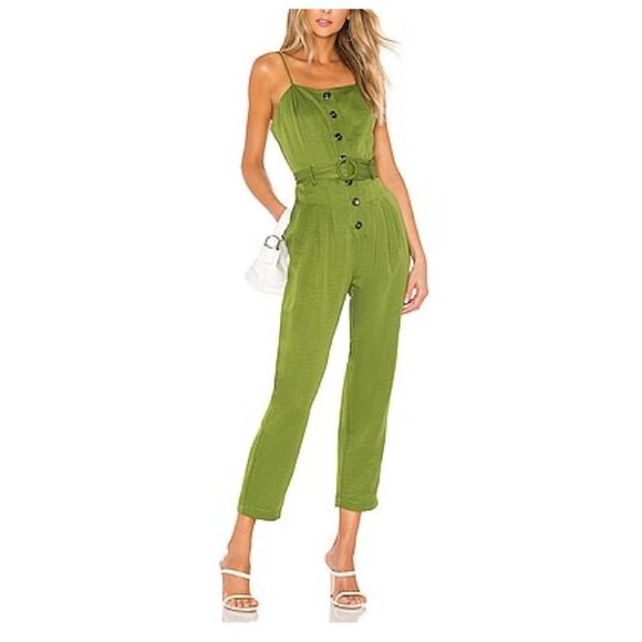 J.O.A Womens Strapless Belted Ankle Jumpsuit XS in Moss Green - Picture 1 of 12